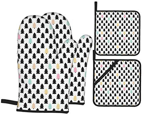 Topflappen Und Topflappen Set Von 4 Schöner Kleiner Skandinavischer Weihnachtsbaum Kochhandschuhe Küchendekoration Backhandschuhe Weiches Topfpads, Für Küche, Cafe, Grillen