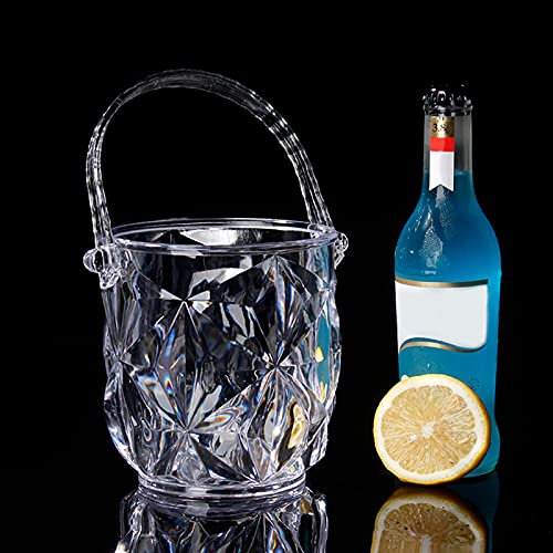 Seau à Glace en Plastique, Seau à Glace à Double Oreille en Cristal Acrylique Maison Diamant Ménage 1,8 L Seaux Transparents Bar KTV Transparent avec Poignée de Transport