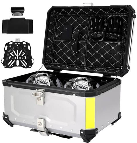 Merautop SJ Top Case de Moto Coffre de Moto en Aluminium étanche, Coffre de Rangement pour Bagages de 65 L (Argent)