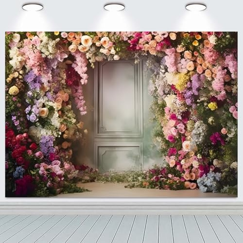 Hnmdmyi 3x2.4m Toile de Fond Mur de Fleurs Cadre Vintage Mur Nature Jardin Floraison Photographie Florale Fond Mariage Anniversaire Douche Nuptiale Anniversaire Fête Décorations Photo Booth Props