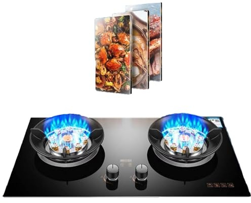 THEGA Estufa De Gas, Cocina A Gas Portátil De 2 Hornillas - Cocina A Gas De Vidrio Templado, Cocinas A Gas De Sobremesa Y Empotradas, Cocina A Gas con Función De Temporizador(LPG)