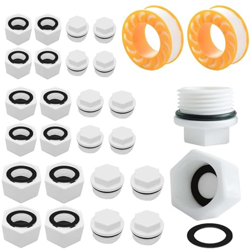 SVOCK 24Pcs Plastic Plug Cap Water Pipe Hex Thread Plugs Set, 1’’ 1/2’’ 3/4’’ Male and Female Blanking Cap for Washing Machine, Decorators Plugs Radiator for Washing Machine Faucet Hose