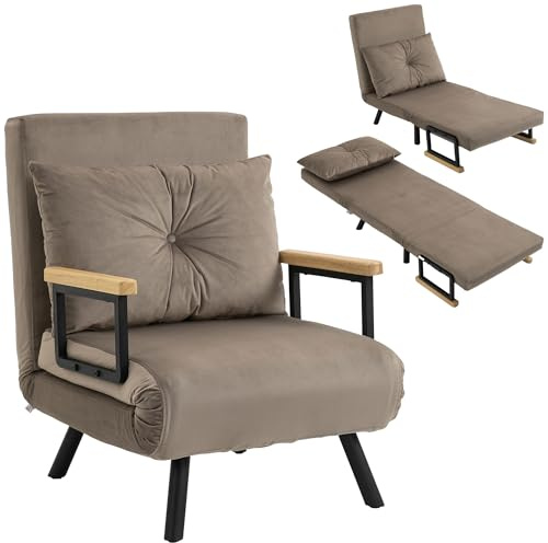 HOMCOM Sillón convertible 1 plaza 4 en 1 sofá cama sillón cama con respaldo regulable en 5 posiciones, cojín incluido, sofá cama 1 plaza para invitados, salón, capacidad de carga 120 kg marrón