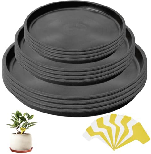 GAOHAN 12 Pack Plant Pot Saucers, Durable Plastic Plant Trays for Pots | Plant Pot Trays in 3 Sizes,Waterproof Plant Saucer Red - Ideal for Garden,Balcony & Home,Etc (Black）