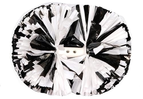 Professionelle Cheerleading-Pompon 2 Stück 5-inch Cheerleader Pompoms Matten&Metallischen Pom Poms Handblumen mit Handle Tanzpompons für Wettbewerbe & Shows Cheerleader Tanzgruppen Schwarz+Weiß