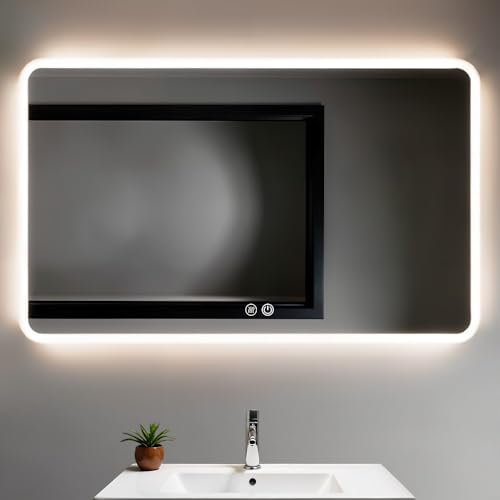Marctani Espejo Baño con Luz LED Regulable en 3 Colores - Espejo de Pared ANTIVAHO con Ajuste de Brillo con Memoria e Interruptor Táctil - Espejos Inteligente Retroiluminado (70x50cm)