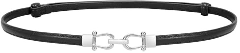 LEACOOLKEY Cintura Sottile in Pelle per Donna per Vestiti - Cintura Vita Sottile Regolabile con Fibbia Argentata,A-Nero(Fibbia in argento)，105cm(Adatto per vita fino a 109cm)