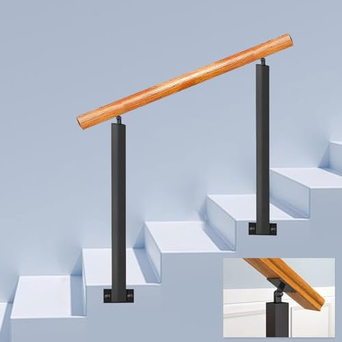 Pasamanos de madera para escaleras, barandilla de montaje lateral ajustable con rieles de agarre de doble poste, ideal para transición de escalones en interiores y exteriores