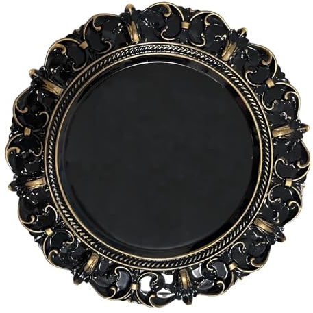 WYFMYD 6 Pack Black Charger Plates 13 Round Charger Plates for Dinning Plates with Embossed Rim Plastic Charger for Dinner, Wedding, Elegant Tableware Decor