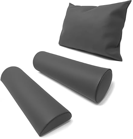 Physiofit24 Lagerungsset GRAU Chrom Halbrolle + Rolle + Kopfkissen Made IN Germany (Knierolle/Nackenrolle) (Anthrazit)