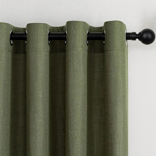 MYSKY HOME Vorhänge Gardinen Olivgrün mit Ösen-Vorhangschals Vintage 140x245 cm Vorhang Leinen für Wohnzimmer Modern Schlafzimmer Gardine Halbtransparent Lichtdurchlaessig Boho Vorhangschals 2er Set