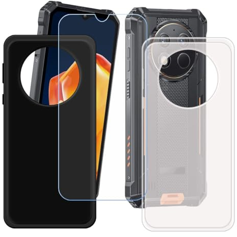 CongJiaLingXi Funda para Oukitel G1 S (6.52) + Screen Protector, [2 Piezas] Negro + Translúcido Suave Silicona Caso + Cristal Templado Film Vidrio.