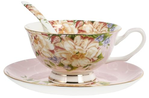 BESPORTBLE Ensemble Tasse à Café en Porcelaine Européenne 120 Ml Soucoupe et Cuillère Motif Floral Camélia Service Café pour Boissons Chaudes Vaisselle Élégante pour Maison