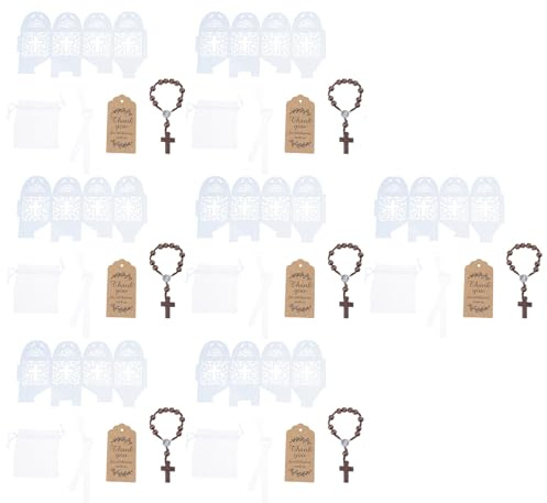 Shuade Juego de pulseras de cuentas de madera para bautizos, que contiene un componente de embalaje listo para regalo, para baby showers, regalo de bautismo