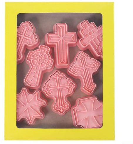 HomeVortex Juego de cortadores de galletas en forma de cruz de Pascua, 8 piezas, cortadores de galletas de polipropileno para hornear cocina, decoraciones de fondant y golosinas navideñas, rosa