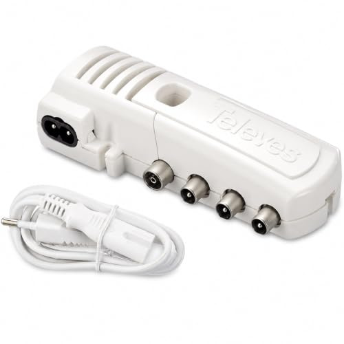 CABLEPELADO Amplificador de Señal para Televisión Interior, Elimina Cortes y Mejora la Recepción TDT, 3 Salidas Independientes, Ganancia Ajustable 0-20 dB, 47-790 MHz