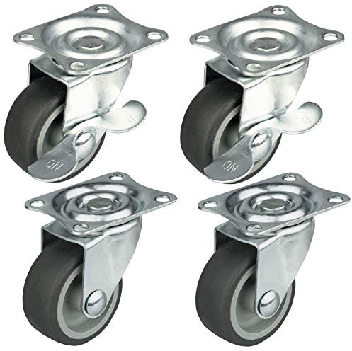 HRB 4er Set Lenkrollen mit Bremse, Möbelrollen klein mit max. Tragkraft 100 Kg/Rollensatz, drehbare Rollen für Möbel mit Rad Ø 40 mm, Gehäuse aus Stahl mit gummierten Räder (Silber)