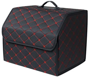 Ergocar Kofferraum Organizer Luxus-PU-Leder Aufbewahrungstasche Organizer Wasserdicht Faltbar Kofferraum-Tasche für Auto/LKW/SUV (Schwarz Rot-M)