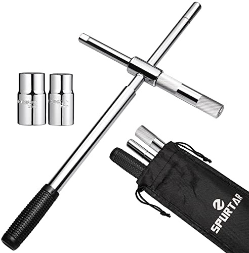 Spurtar Extended 4 Way Lug Wrench, Tire Iron Lug Nut Wrench, Tire Nut Remover Tools 1/2 Drive with 17/19mm and 21/23mm Sockets