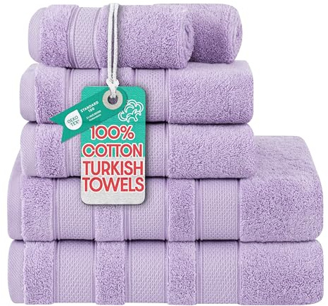 American Soft Linen Salem Turkish Bath Towel Set, 100% Cotton 600 GSM 6 Piece Towels for Bathroom, 2 Bath Towels 2 Hand Towels 2 Washcloths, Lilac