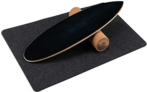 GOPLUS Balansbräda trä halkfri, inomhus surfbräda med rulle, balanserad bräda för vuxna, balanstränare vingla bräda för fitness hemma (svart)