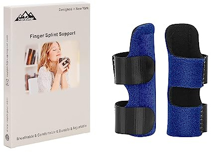 supregear Finger Splint Support, 2-pack Justerbar Återanvändbar Trigger Finger Splint Finger Brace med Avtagbar Aluminiumstång för Pek/Mellan/Ring/Rosfinger, Blå