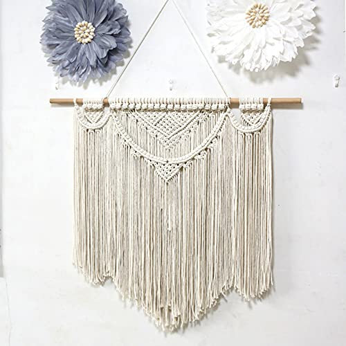 WABMJGW Makramee-Wandbehang, groß, böhmisches Makramee-Wandteppich, Kunst, Baumwollseil, handgefertigte Wanddekoration für Garten, Schlafzimmer, Wohnzimmer, beige, 130 x 110 cm