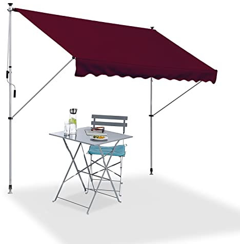 2 m/2,5 m/3 m Standmarkise für Terrassen Markisen mit Kurbel, Manuelle klemmmarkise, Sonnenschutz Balkon für Hof, Veranda, Balkon – Ohne Bohren (Color : Red, Size : 2m/78in)