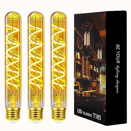 Edison Vintage Glühbirne E27, Dimmbare LED Röhre in 185mm Länge, Retro LED Lampe Warmweiß, Ideal für Wandlampe, Steampunk-Lampen, Stehlampe, 3 Stück