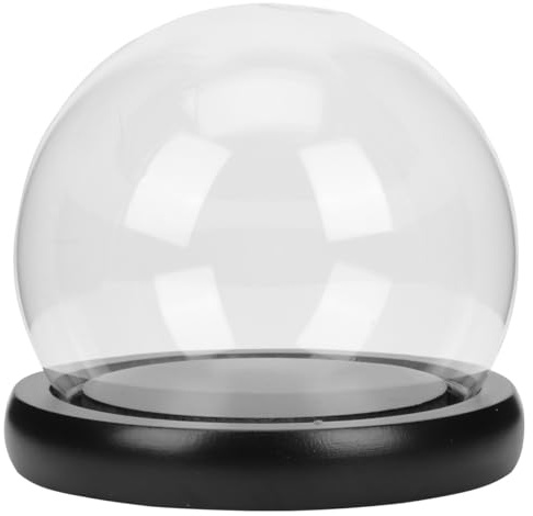 RORPOIR Valentine's Day Presents Eternal Flower Glass Dome Cover Decorative Glass Bell Jar Display Cloche with Base for Home Tabletop Shelf Decoration 12.4 x 12.4 x 11 cm