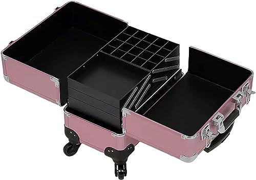 Kosmetikkoffer Pilotenkoffer Beauty Case Reisetrolley Friseurkoffer Kosmetik Trolley,Kosmetikkoffer Für Damen, Kosmetik Organizer Für Unterwegs, Maniküre-Etui, Schwarz/Rosa (Color : Noir)