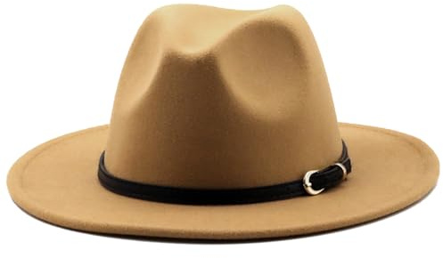 HEYANN Damen Herren Klassische Fedora Hut mit breiter Krempe mit Gürtelschnalle Filz Trilby Hut Panama Hut Jazz Hut für Damen Herren