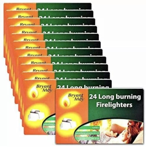 Bryant & May Firelighters 48 Long-Burning Fire Starters for BBQ, Fireplace, Grill, and Campfires Easy Ignition Firelighter Stick (4 Pack (192 firelighters))