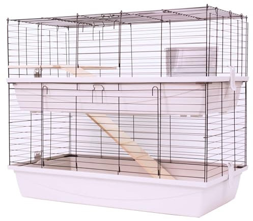Kaninchenkäfig Meerschweinchenkäfig Nagerkäfig Grenada 100 mit 2 Etagen + Holzausstattung