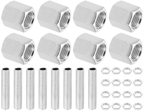 PATIKIL M10 Feingewinde Lampenrohr Reparaturteile Set, 8 Stück M10×15 Metall Sechskantmutter mit Gewinde und Sechskantmutter für Lampenreparatur