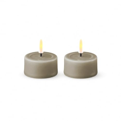 ReWu Tealight LED Deluxe Homeart, 2 lumini LED per interni con fiamma realistica, luce bianca calda – Sabbia Tealight