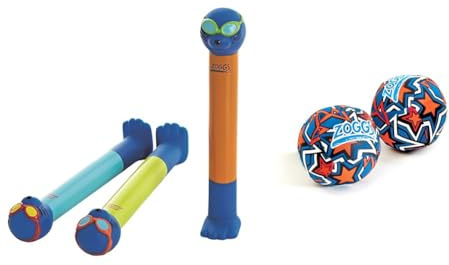 Zoggs Dive Sticks Pool Toys, Confidence Building Diving Sticks, Safe Swimming Pool Toys & Unisex Baby (Set of 2) Kids Water Friendly Neoprene Covered Splash Balls, Orange/Blue, Set 2 UK