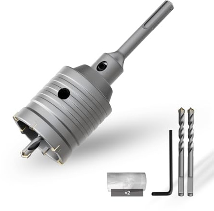 CSOOM Sega a tazza per calcestruzzo da 55 mm con prolunga SDS-Plus da 110 mm, punta in metallo duro, 2 punte di centraggio