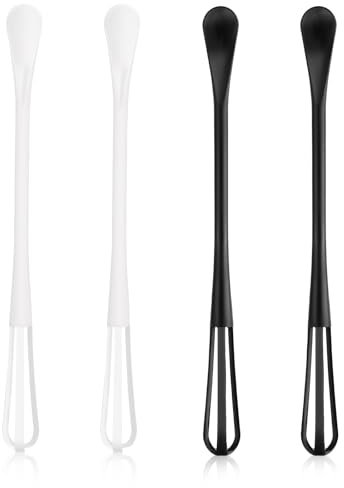 Oruola 4 Stück Mini Schneebesen für Tassen,22×1.8cm Multifunktion Rührbesen mit Minilöffel für Rühren Schlagen Aufschäumen(Schwarz/Weiß)