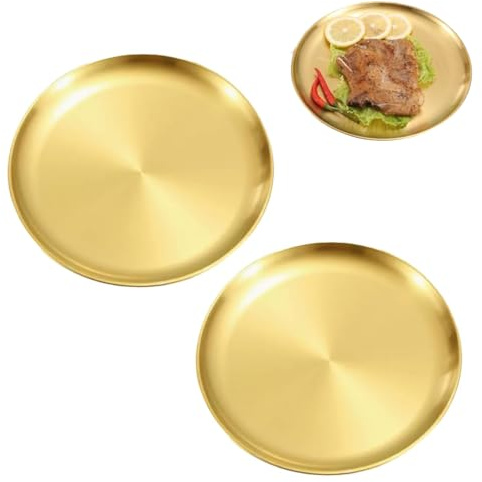 CTForest 2 Stück goldene Teller, Essteller aus Edelstahl, geeignet für den Einsatz in Haushalten, Restaurants, Hotels, Bars usw