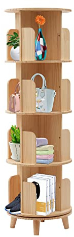 Taozhiyy 4-Stöckig 360° Massivholz Drehbares Bücherregal, Bodenstehendes Bücherregal, Aufbewahrungsregal, 200kg Belastbarkeit, Multifunktionaler Bücherregal Organizer für Kinder & Erwachsene