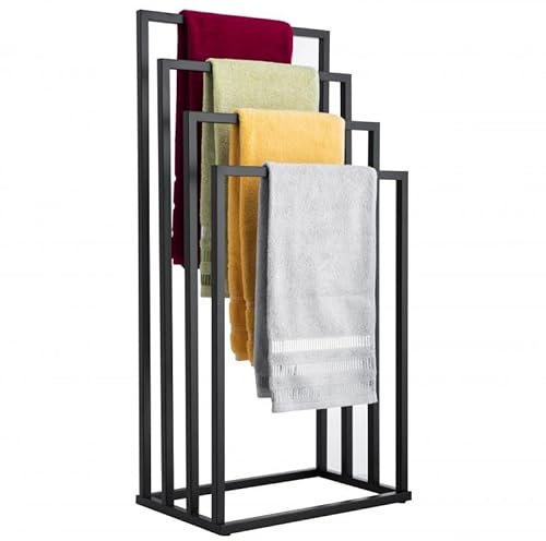 Yoka Home - Handtuchhalter Stehend Schwarz Handtuch - Ständer Freistehend aus Edelstahl für Bad Standhandtuchhalter mit 4 Handtuchstangen - 45 x 29 x 94 cm