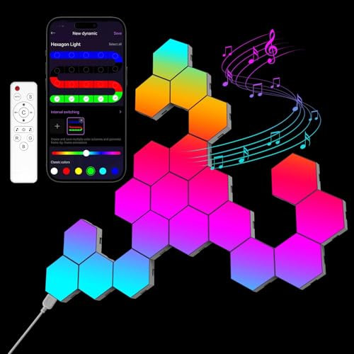 20 Panneaux Lumineux LED Connectés, Appliques Murales Luminaires Intérieur Hexagonales Modulaires et Variables, Gaming Hexagone LED RGB, Lumières Créative avec Synchronisation de la Musique pour Salon