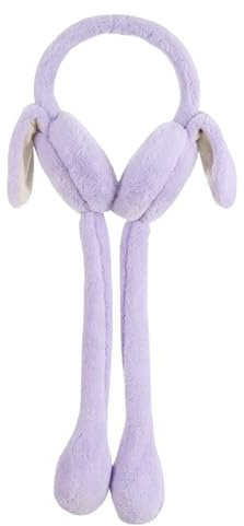 HENKi Kinder Mädchen Damen Winter verstellbare Ohrenwärmer Ohrenschützer Hochdrücken Push Hase Ohren Bewegung Beweglich Gestrickte Kunstpelz Plüsch Ohrenschützer Mode (Flieder)