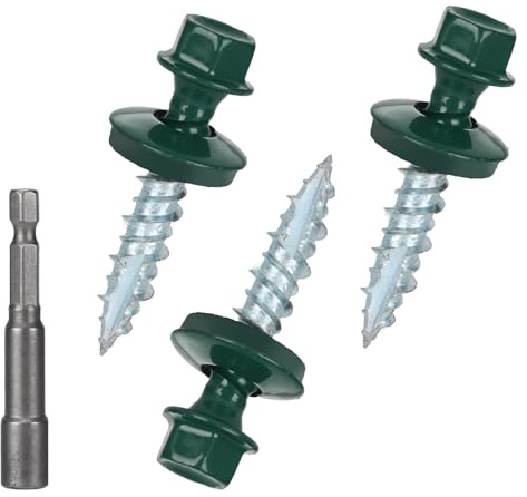 Metal Roofing Screws 10 x 1 inch, Green Hex Head Sheet Metal Roof Screw with EPDM Washer for Corrugated Roofing (250Pcs)