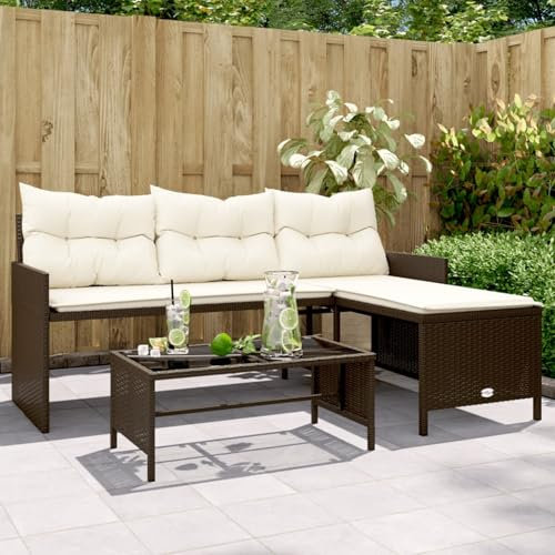 Xichuzi Gartensofa in L-Form mit Tisch und Kissen Braun Poly Rattan, Lounge Sofa Outdoor, Garten Loungemöbel, Gartensofa, Gartenlounge - 365573
