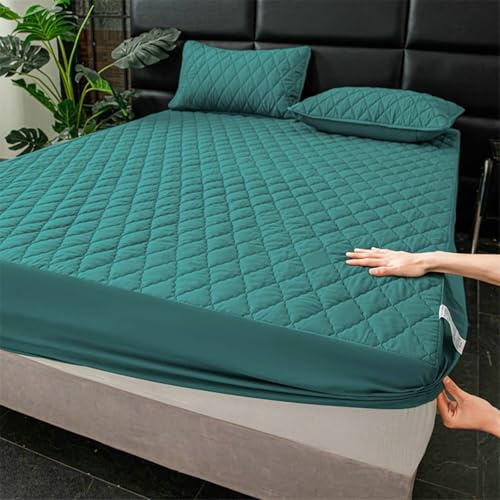 Stfery Bettlaken 200X90, Polyester Baumwolle Spannbetttücher Einfarbige Farbe Mit Gitterstruktur Spannbettlaken Grün