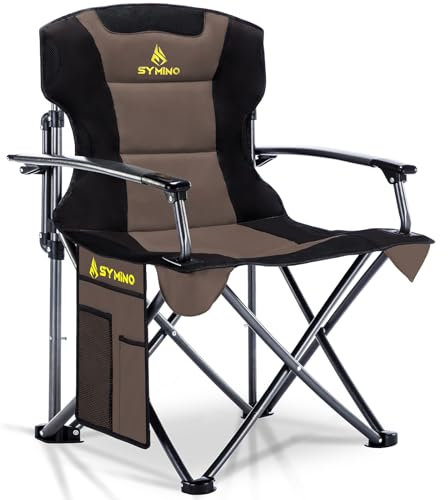 Symino Luxus Campingstuhl Faltbar, Tragbarer Bequem Gepolster Klappstuhl Anglerstuhl Sessel Belastbarkeit bis 200kg, Braun