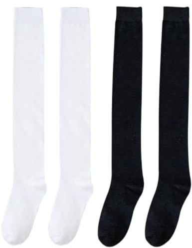 2 Pares de Calcetines por Encima de la Rodilla Calcetines Altos hasta el Muslo, Algodón Medias de Arranque Largas de Punto, Calcetines Hasta la Rodilla de Algodón