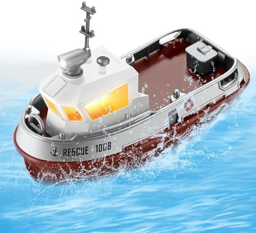 OBEST Barca Telecomandata, Mini RC Giocattolo per Ragazzi Ragazze, 2.4GHz a Doppia Elica Barca Radiocomandata da Pesca con LED Regolabile,Giocattoli per Bambini Piscina